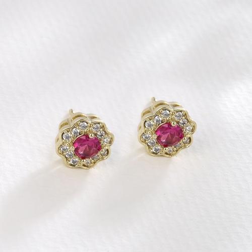 Boucles D'oreilles Fleurs De Zircon Rose En Plaqué Or 14k Pour Femme on Productcaster.