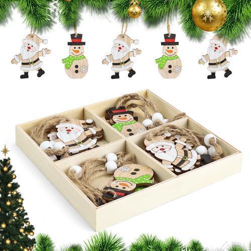 Déco Noël Bois, 12 Pièces Mini Figurines De Noël En Bois, Père Noël... on Productcaster.