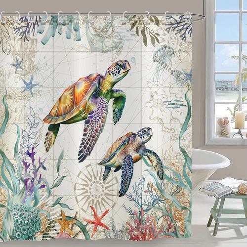 Rideau De Douche Tortue De Mer 180x200, Nautic Océan Animal Sous-Ma... on Productcaster.