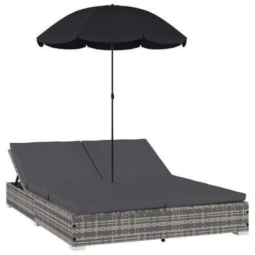 Chaise Longue D'extérieur Avec Parasol Résine Tressée Gris Vidaxl V... on Productcaster.