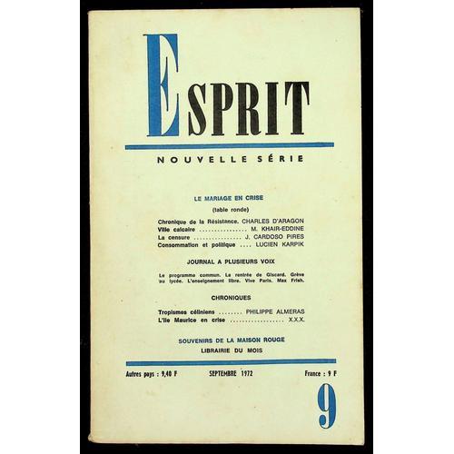 Esprit Nouvelle Série N°416, Septembre 1972 - Le Mariage En Crise on Productcaster.