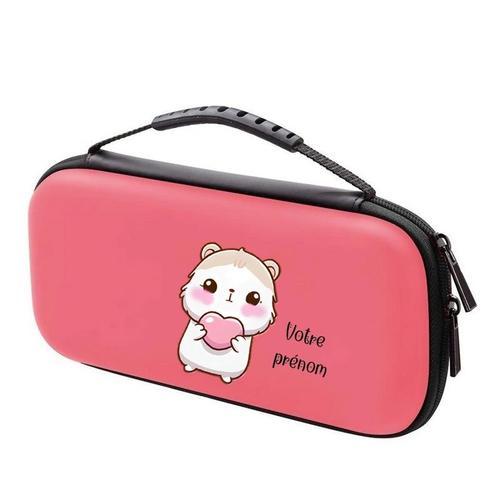 Etui Pochette Switch Lite Rose Corail Hamster Coeur Personnalisee on Productcaster.