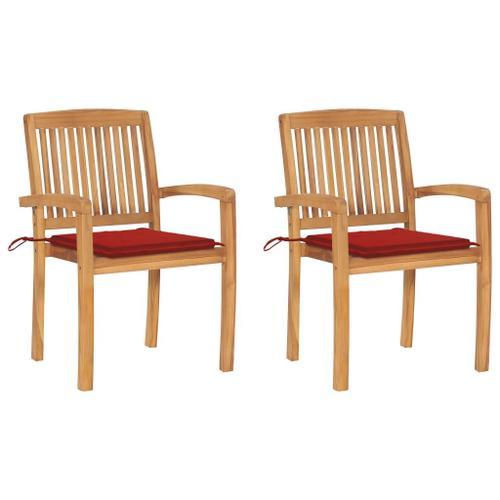 Vidaxl Chaises De Jardin 2 Pcs Avec Coussins Rouge Bois De Teck Mas... on Productcaster.