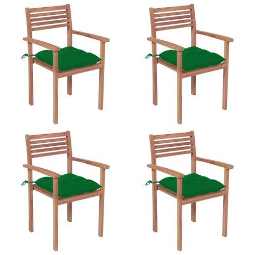 Vidaxl Chaises De Jardin 4 Pcs Avec Coussins Vert Bois De Teck Solide on Productcaster.