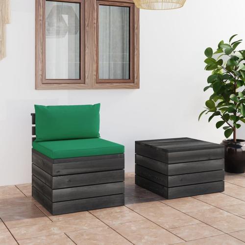 Vidaxl Salon Palette De Jardin 2 Pcs Avec Coussins Bois De Pin Massif on Productcaster.