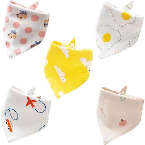 5 Pièces Bavoir Bandana, Coton Bavoirs Bébé Avec 2 Bouton Réglable,... on Productcaster.