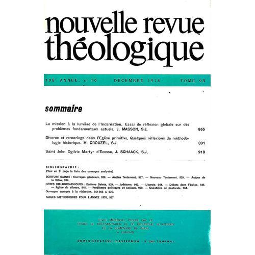 Nouvelle Revue De Théologie, N°10 Décembre 1976 Tome 98 on Productcaster.