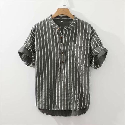 Chemise A Manches Courtes En Lin Pour Hommes Rayé Été Japonais Chem... on Productcaster.