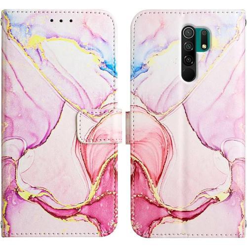 Compatible With Xiaomi Redmi 9 Coque Marble De L'art Cuir Magnétiqu... on Productcaster.