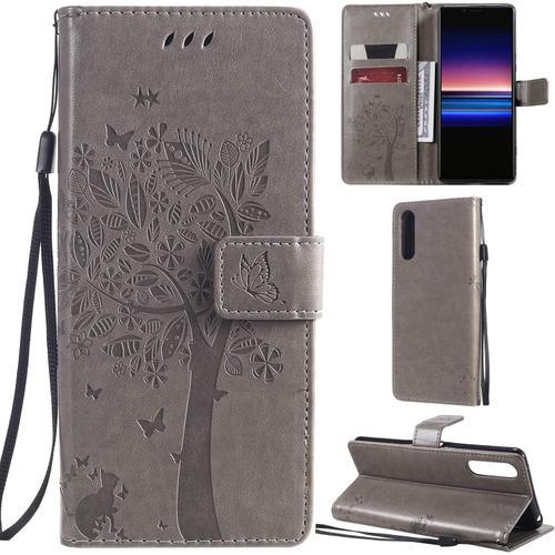 Sony Xperia 10 Ii Coque Motif Arbre Chat Pu Cuir Flip Housse Étui C... on Productcaster.