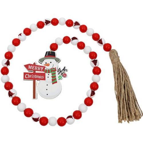 Guirlande de Noël avec perles en bois et pompons ornementaux avec b... on Productcaster.