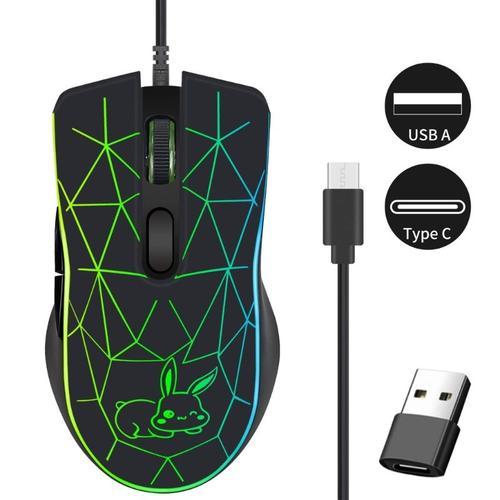 Souris optique de jeu filaire 800-2400DPI, 6 boutons, USB type-c, a... on Productcaster.