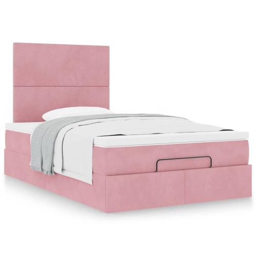 Vidaxl Cadre De Lit Ottoman Avec Matelas Rose 120x190 Cm Velours on Productcaster.