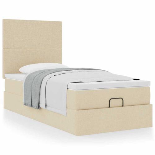 Vidaxl Cadre De Lit Ottoman Avec Matelas Crème 90x200 Cm Tissu on Productcaster.