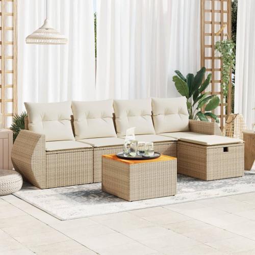 Vidaxl Salon De Jardin Avec Coussins 6 Pcs Beige Résine Tressée on Productcaster.