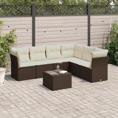 Vidaxl Salon De Jardin Avec Coussins 7 Pcs Marron Résine Tressée on Productcaster.