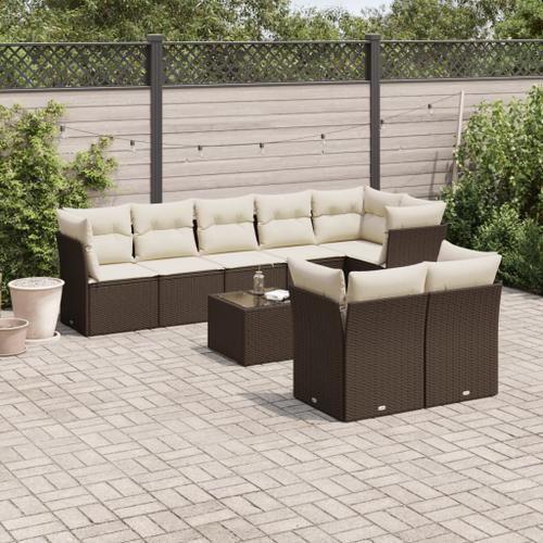 Vidaxl Salon De Jardin Avec Coussins 9 Pcs Marron Résine Tressée on Productcaster.