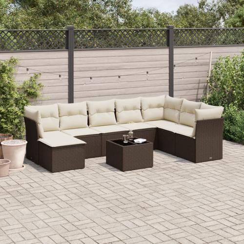 Vidaxl Salon De Jardin Avec Coussins 9 Pcs Marron Résine Tressée on Productcaster.