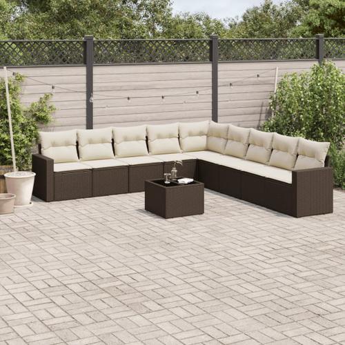 Vidaxl Salon De Jardin 10 Pcs Avec Coussins Marron Résine Tressée on Productcaster.