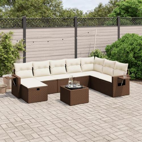 Vidaxl Salon De Jardin Avec Coussins 9 Pcs Marron Résine Tressée on Productcaster.