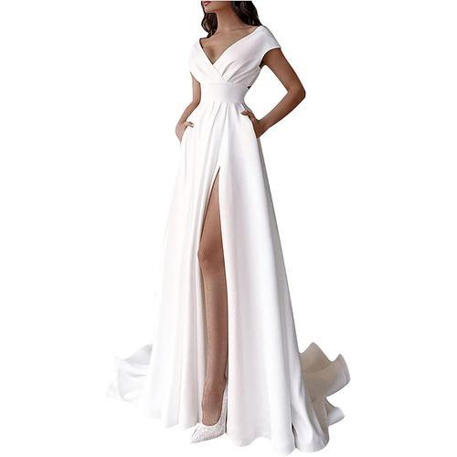 Robe De Soirée Blanche Pour Femme Robe Longue De Soirée Unie Robe T... on Productcaster.