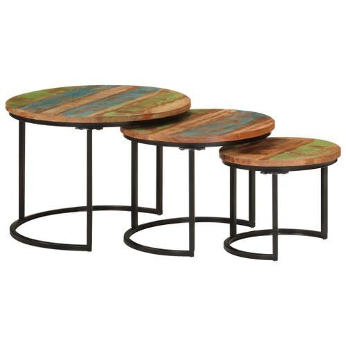 Vidaxl Tables Gigognes 3 Pcs Bois Massif De Récupération on Productcaster.