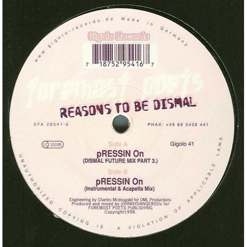 Foremost Poets - Reasons To Be Dismal (Pressin On) Maxi 45 Tours on Productcaster.