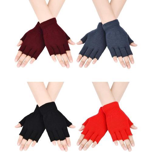 Lot De 4 Paires De Mitaines D'hiver En Tricot De Couleur Unie Pour ... on Productcaster.