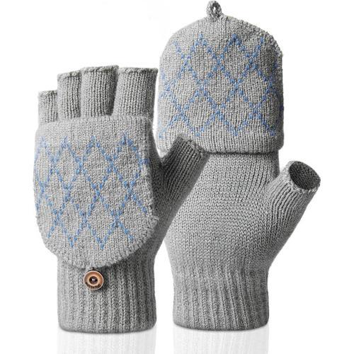 Gants D'hiver Mitaine Gants Demi-Doigts En Tricot Gants Avec Couver... on Productcaster.