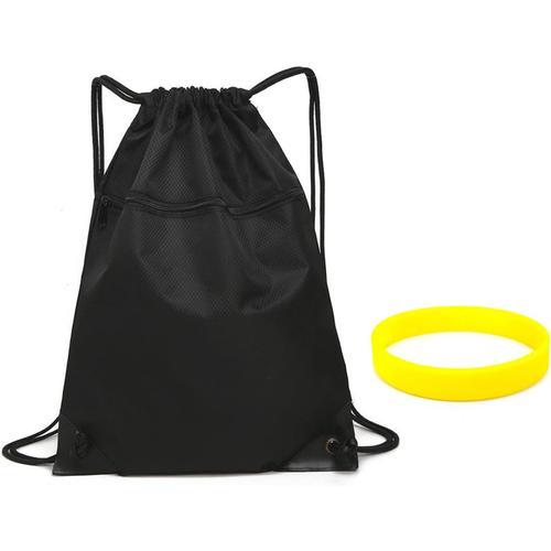 1 Sac À Dos Noir Avec Cordon De Serrage, Sac À Dos De Sport Avec Co... on Productcaster.