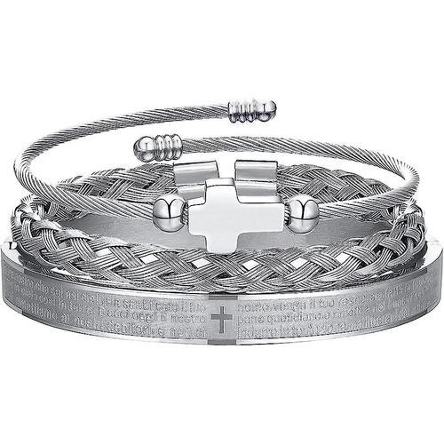 3pcs Bracelets En Acier Inoxydable Pour Hommes Or Roman Numeral Ban... on Productcaster.