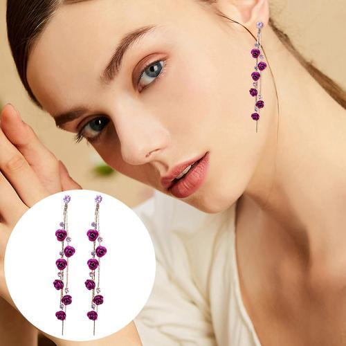 Strass Brillant Élégante Lady Boucles D¿Oreilles Fleur De Rose Long... on Productcaster.