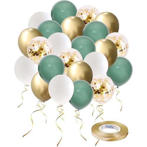 Ballons, 60 Pièces Vert Or Ballons Confettis D'Anniversaire, 12 Pou... on Productcaster.