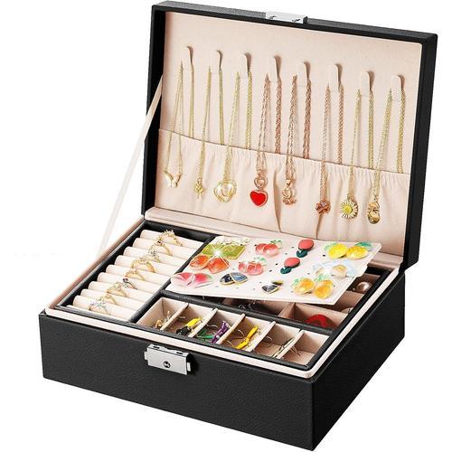 Boite a Bijoux pour Femme Coffret de Rangement Bijoux en Cuir 2 Cou... on Productcaster.