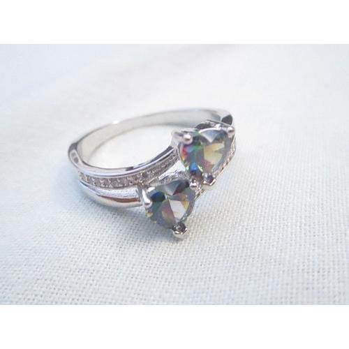 Bague Argent Avec Poinçon Avec 2 Pierres Forme Coeur En Cristal Ver... on Productcaster.