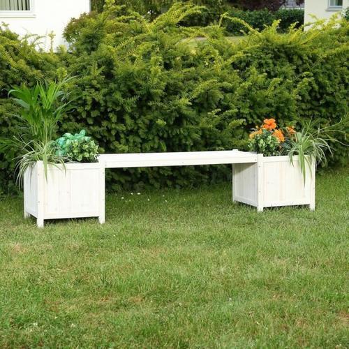 Banc De Jardin En Bois Massif Avec 2 Jardinières Bac À Fleurs 180x4... on Productcaster.