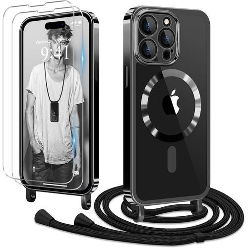 Coque Pour Iphone 14 Pro Avec Cordon De Collier + 2×Verre Trempé, C... on Productcaster.