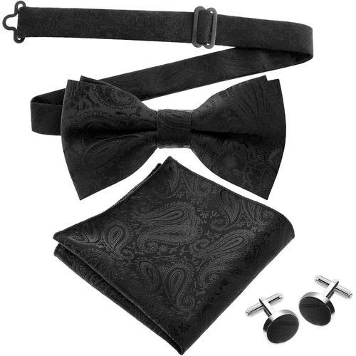 Noeud Papillon en Soie pour Homme Paisley Cravate Noire Mouchoir Ja... on Productcaster.