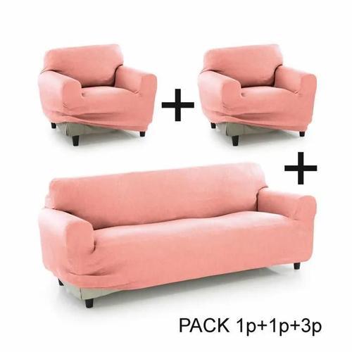 Housse De Canapé Sofakover Pocket Trio Romeo 3 Unités - Rose Clair on Productcaster.