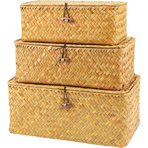 Lot de 3 paniers de rangement en rotin tressé avec couvercle,panier... on Productcaster.