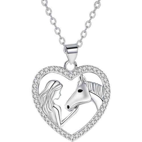 Collier Fille Et Cheval Argent Sterling 925 Pour Femme Pendentif Co... on Productcaster.