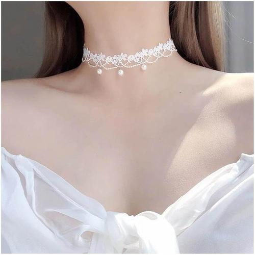 Collier Ras Du Cou En Dentelle De Fleurs Boho Collier Blanc Creux C... on Productcaster.