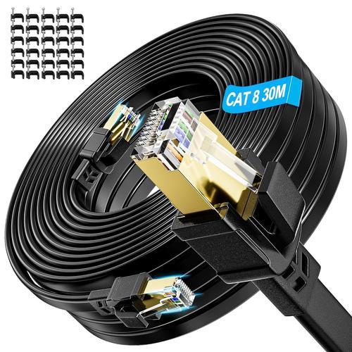 Cable Ethernet 30M Cat 8, Cable Rj45 Blindé Plat, Haut Debit Gigabi... on Productcaster.