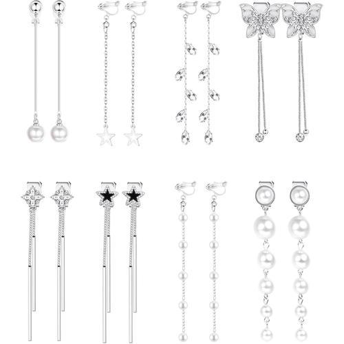 8 Paires Longues Boucles D'oreilles Clip Pour Femme Mode Croix Papi... on Productcaster.