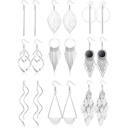 9 Paires Boucles D'oreilles Pendantes Pour Femmes Filles Acier Inox... on Productcaster.