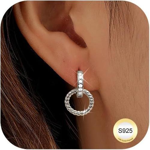 Boucles D'oreilles Créoles En Argent Sterling S925,Double Cercle,Av... on Productcaster.