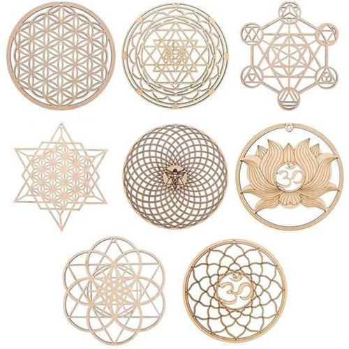 8pcs Géométrie Sacrée Dessous De Verre En Bois,Méditation Chakra Sc... on Productcaster.