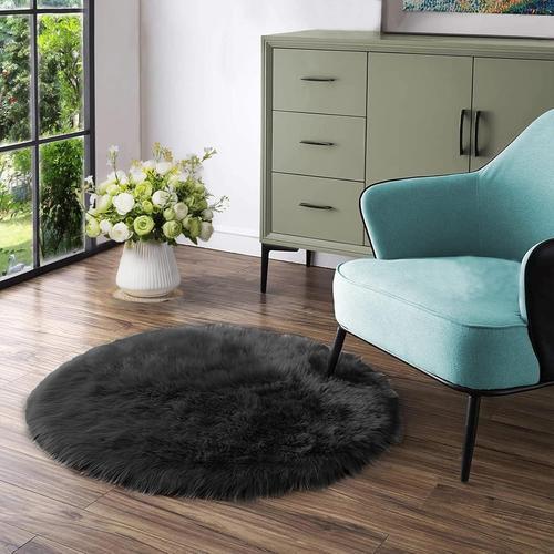 Tapis Rond Noir 120 Cm Moelleux Pour Chambre À Coucher Salle À Mang... on Productcaster.