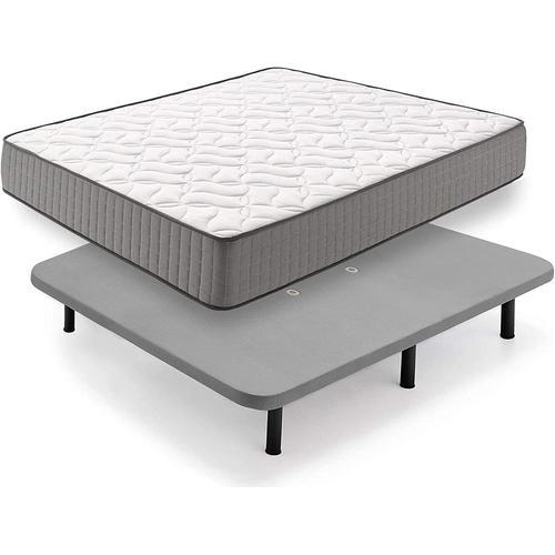 Matelas viscoélastique + Base tapissée Gris avec Pieds 135 x 190 cm on Productcaster.