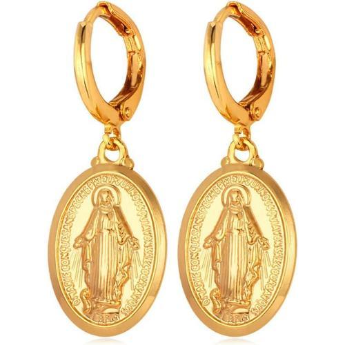 Boucles D'oreilles Femme Pendantes Médaillon Sainte Marie Bijoux Re... on Productcaster.